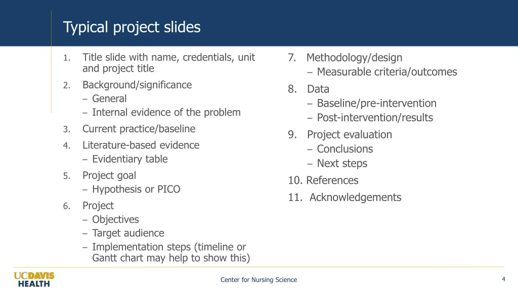 typical project slides
