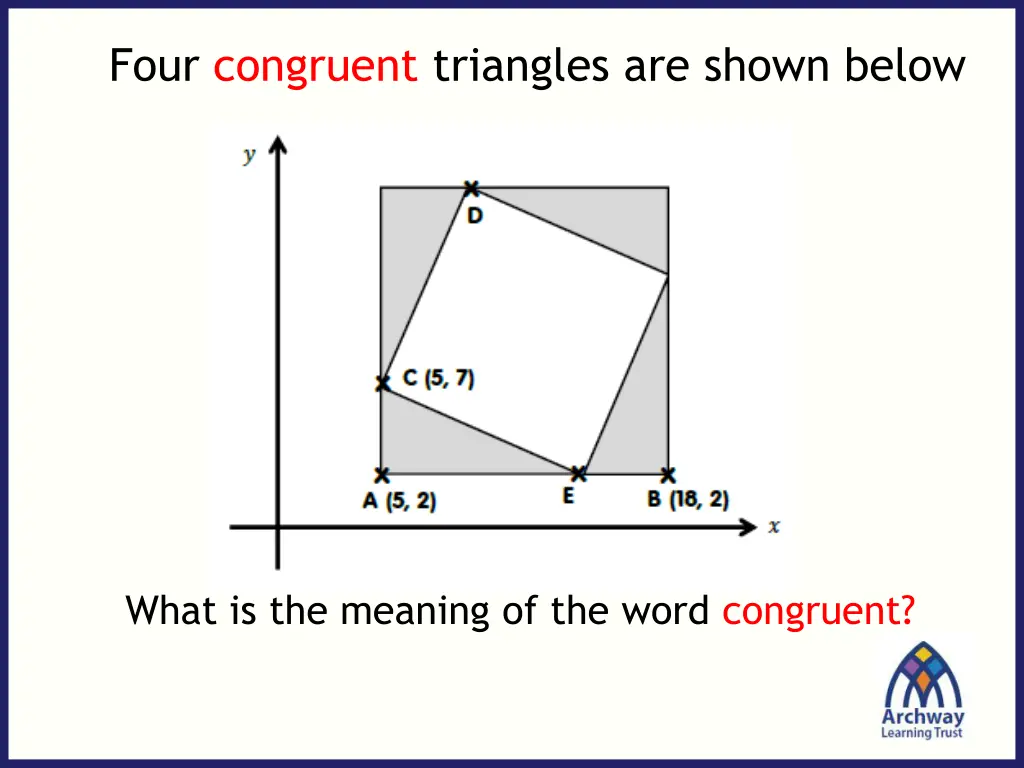 four congruent triangles are shown below