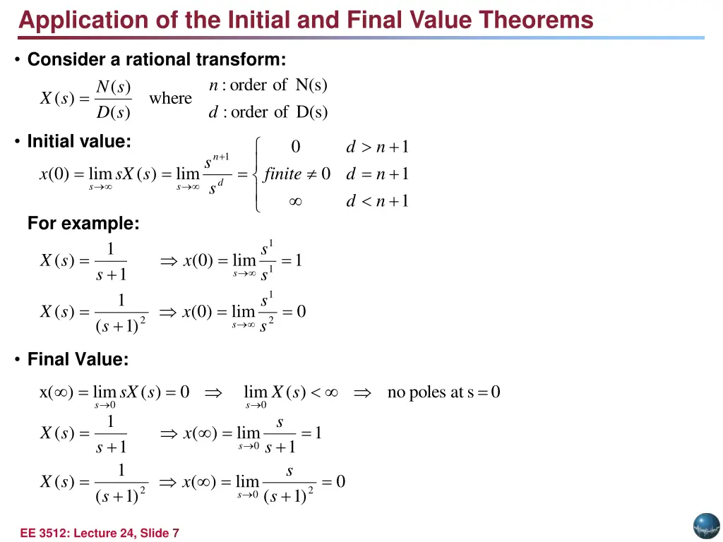 application of the initial and final value