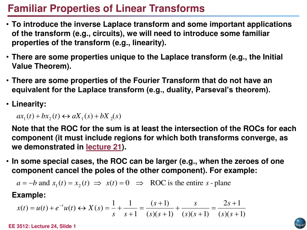 familiar properties of linear transforms