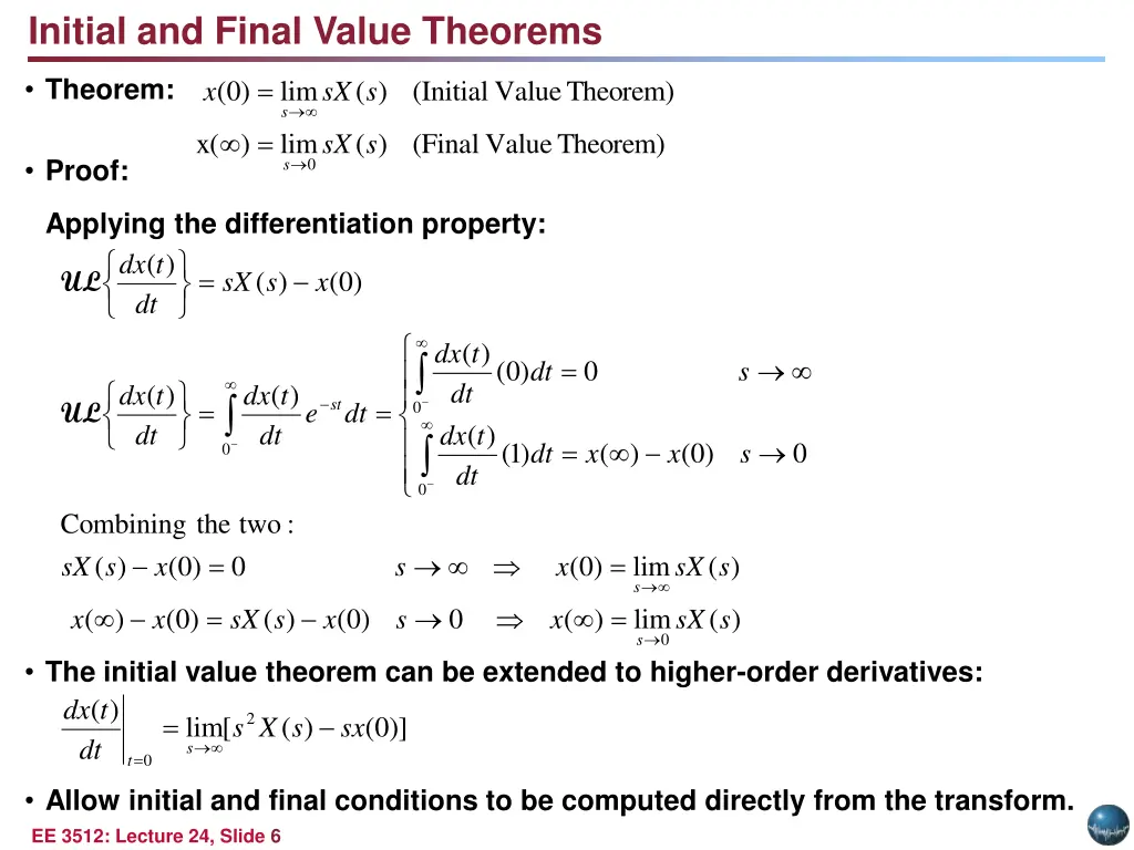 initial and final value theorems