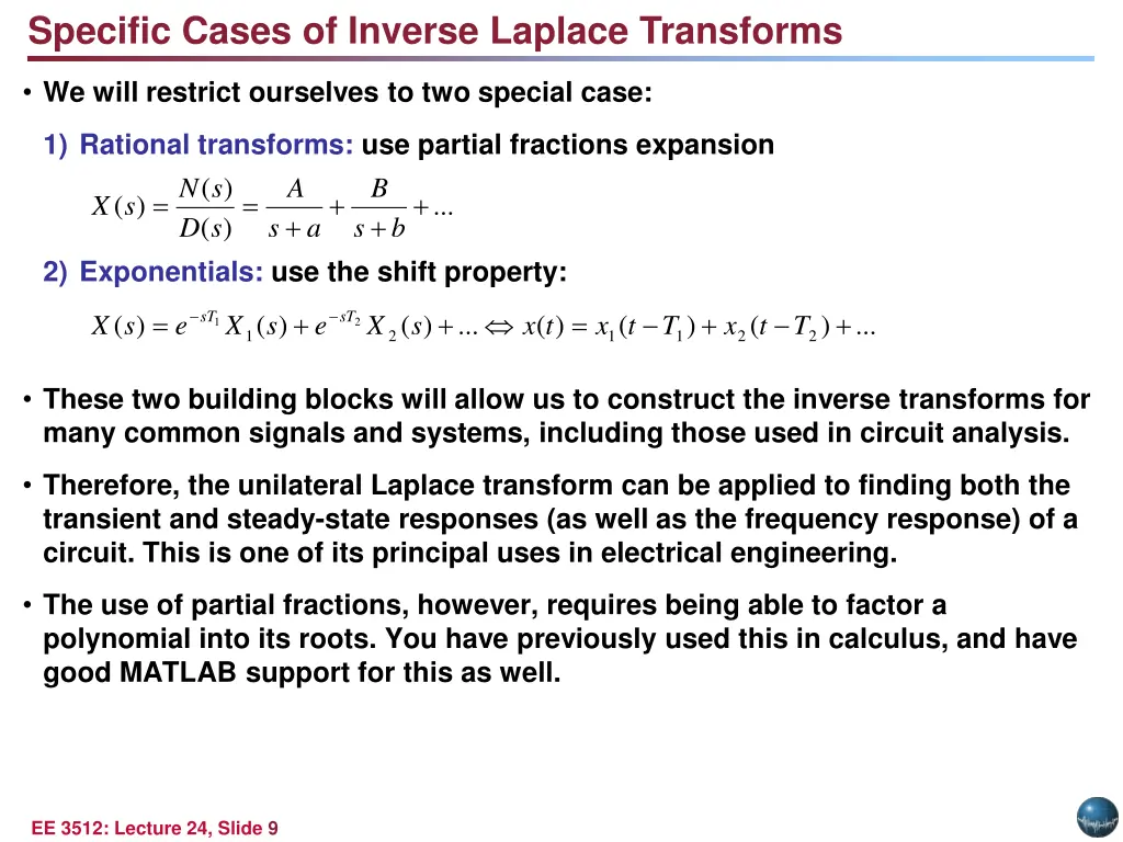 specific cases of inverse laplace transforms