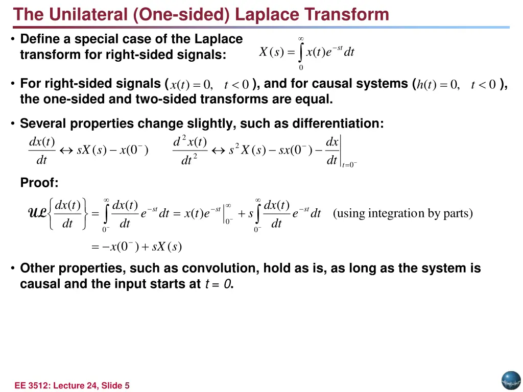 the unilateral one sided laplace transform