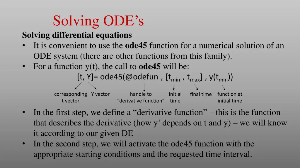solving ode s solving differential equations