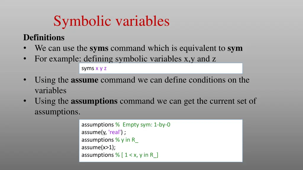symbolic variables definitions