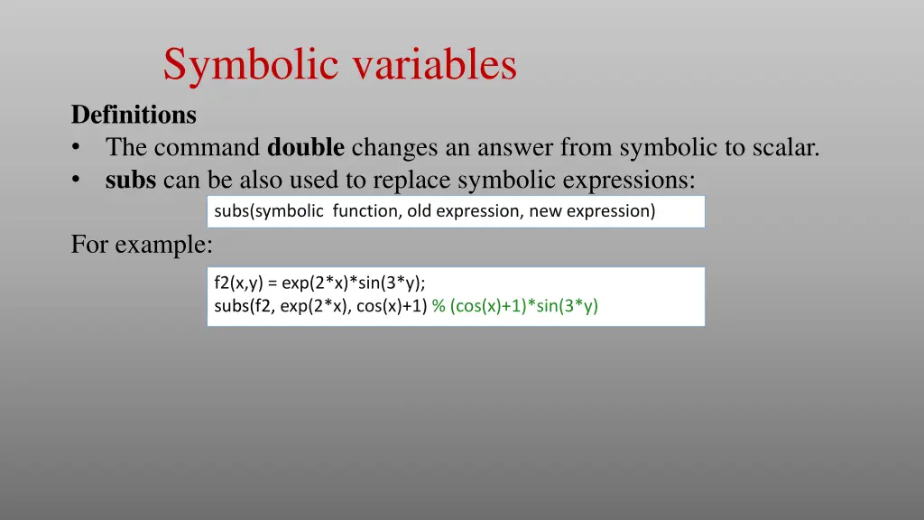 symbolic variables definitions the command double