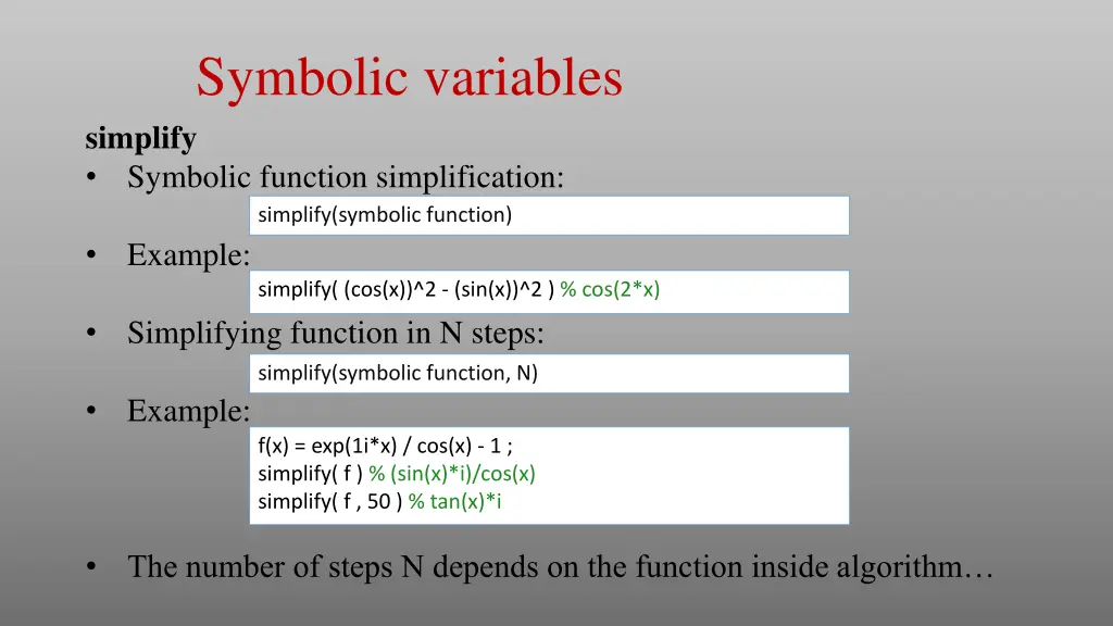 symbolic variables simplify symbolic function