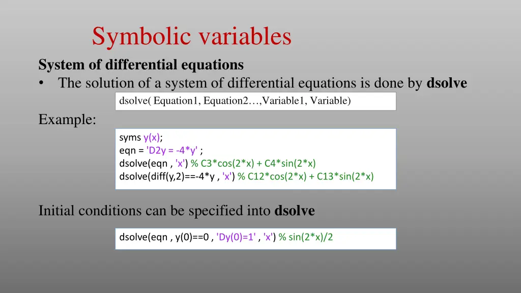 symbolic variables system of differential