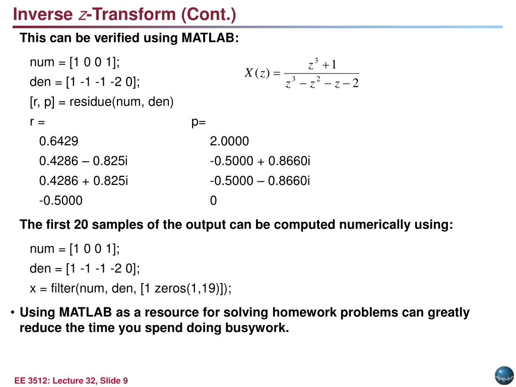 inverse z transform cont this can be verified