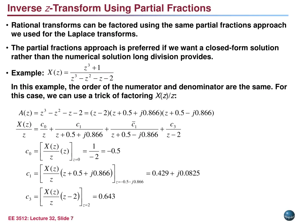 inverse z transform using partial fractions
