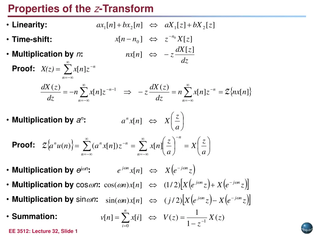 properties of the z transform