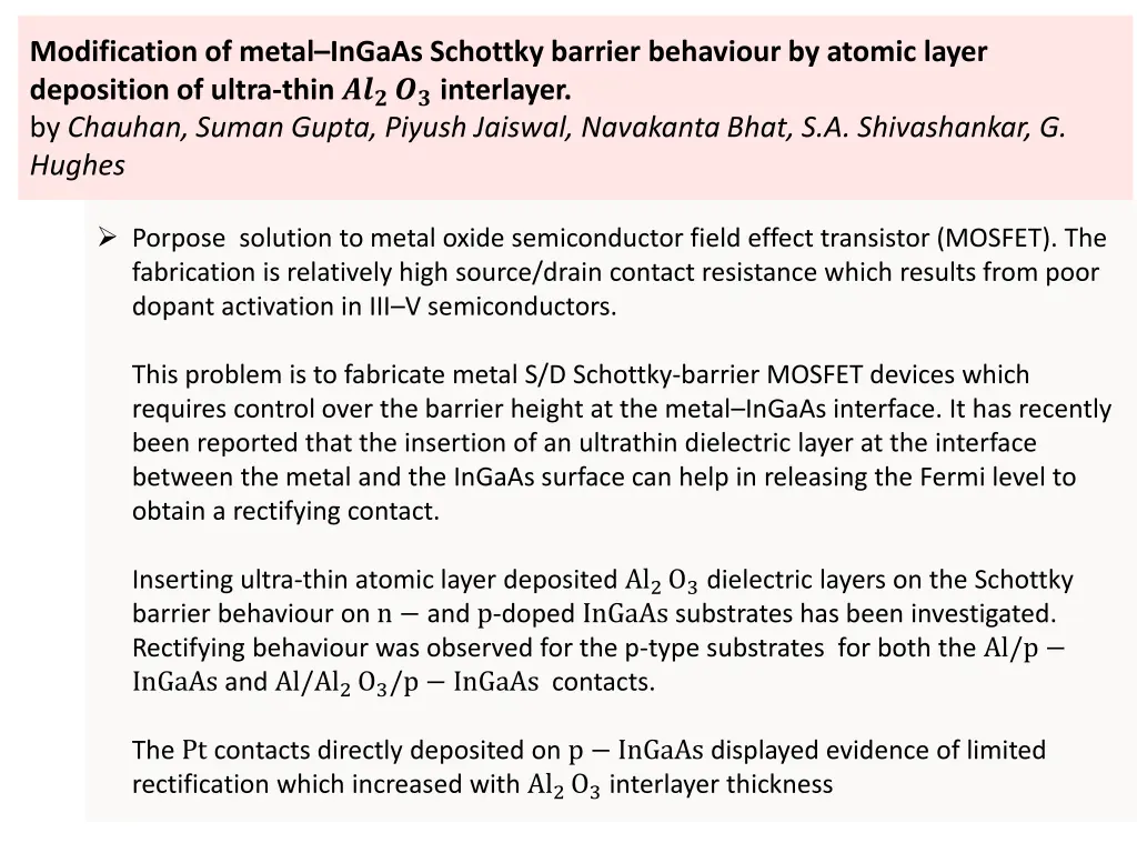 modification of metal ingaas schottky barrier