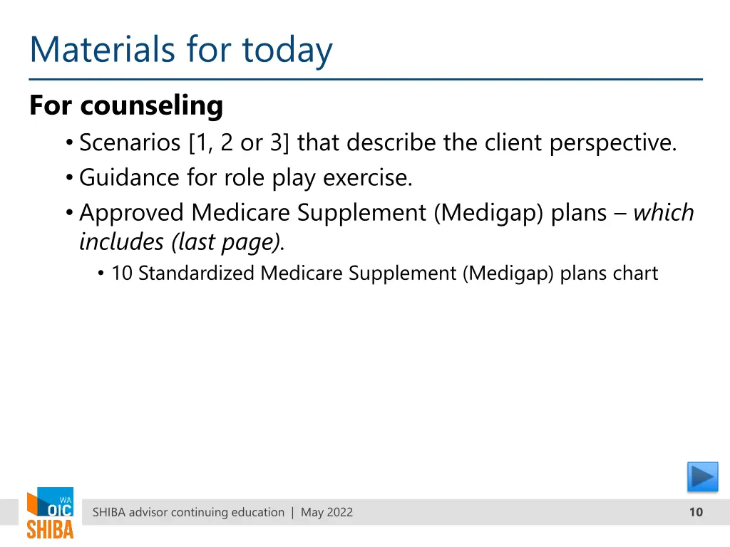 materials for today for counseling scenarios
