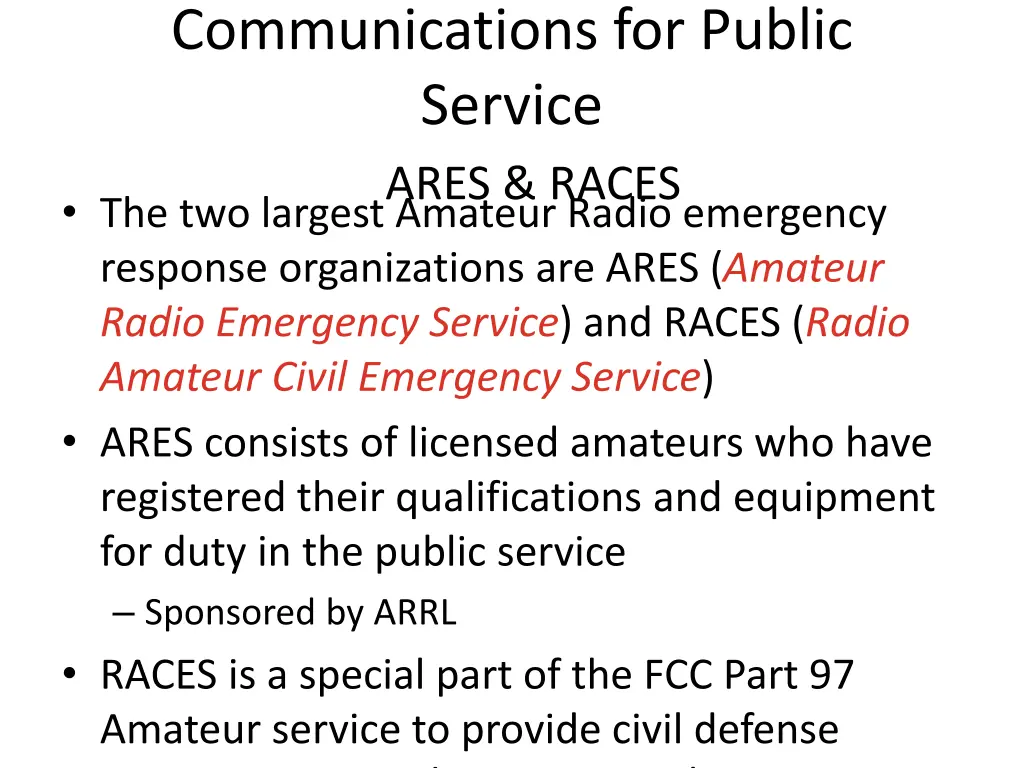 communications for public service ares races