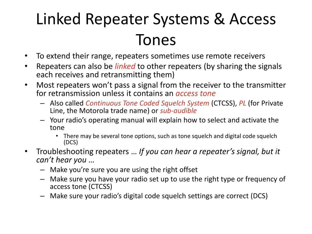 linked repeater systems access tones to extend