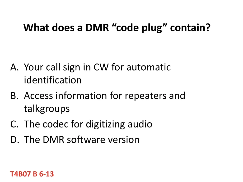 what does a dmr code plug contain