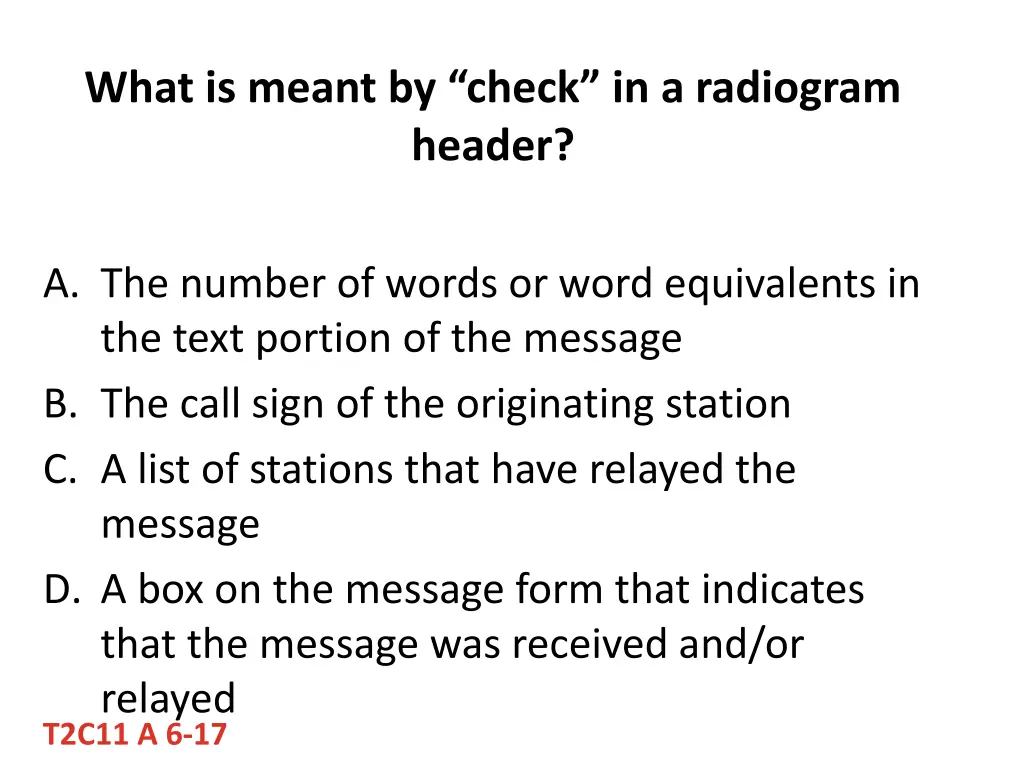 what is meant by check in a radiogram header