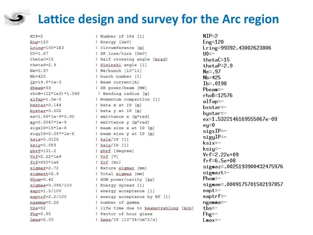 lattice design and survey for the arc region 1