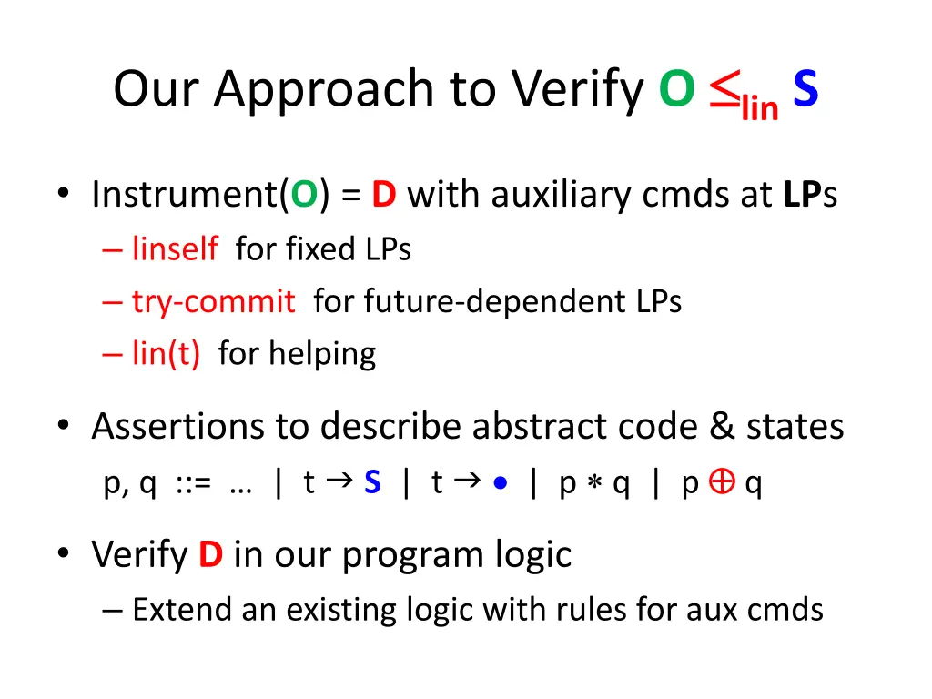 our approach to verify o lin s