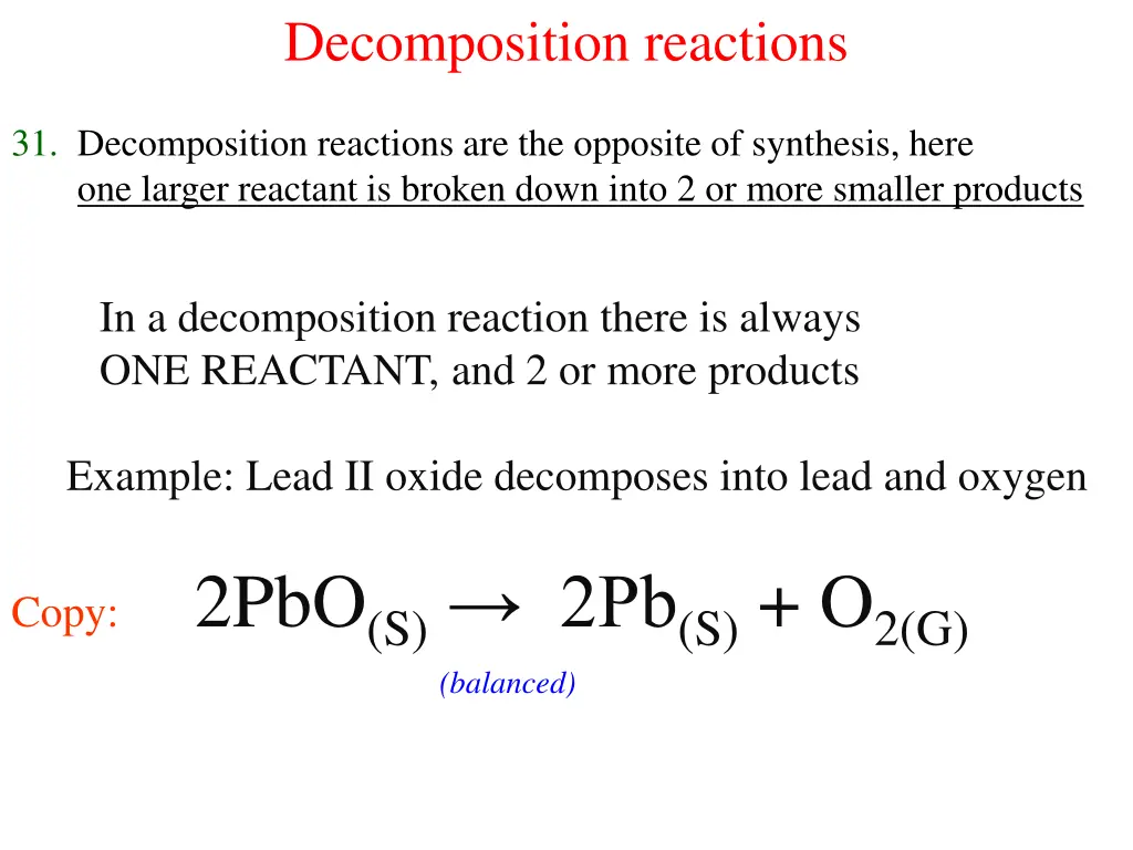 decomposition reactions
