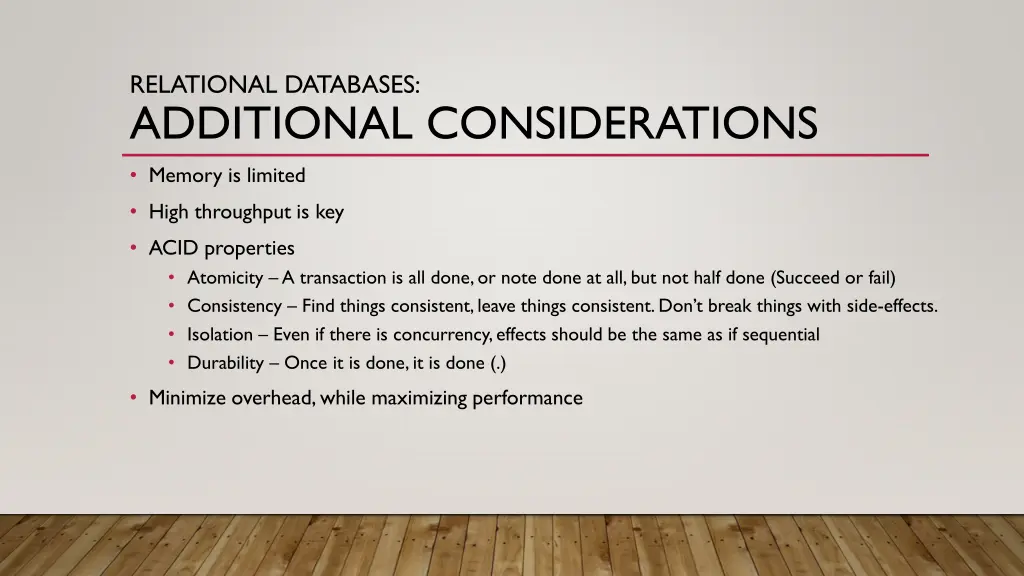 relational databases additional considerations