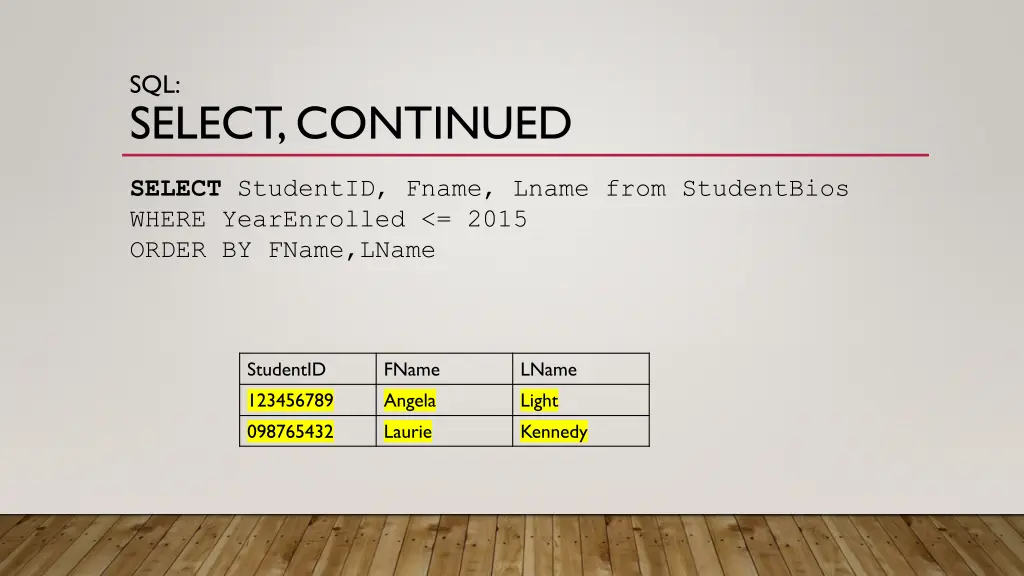 sql select continued