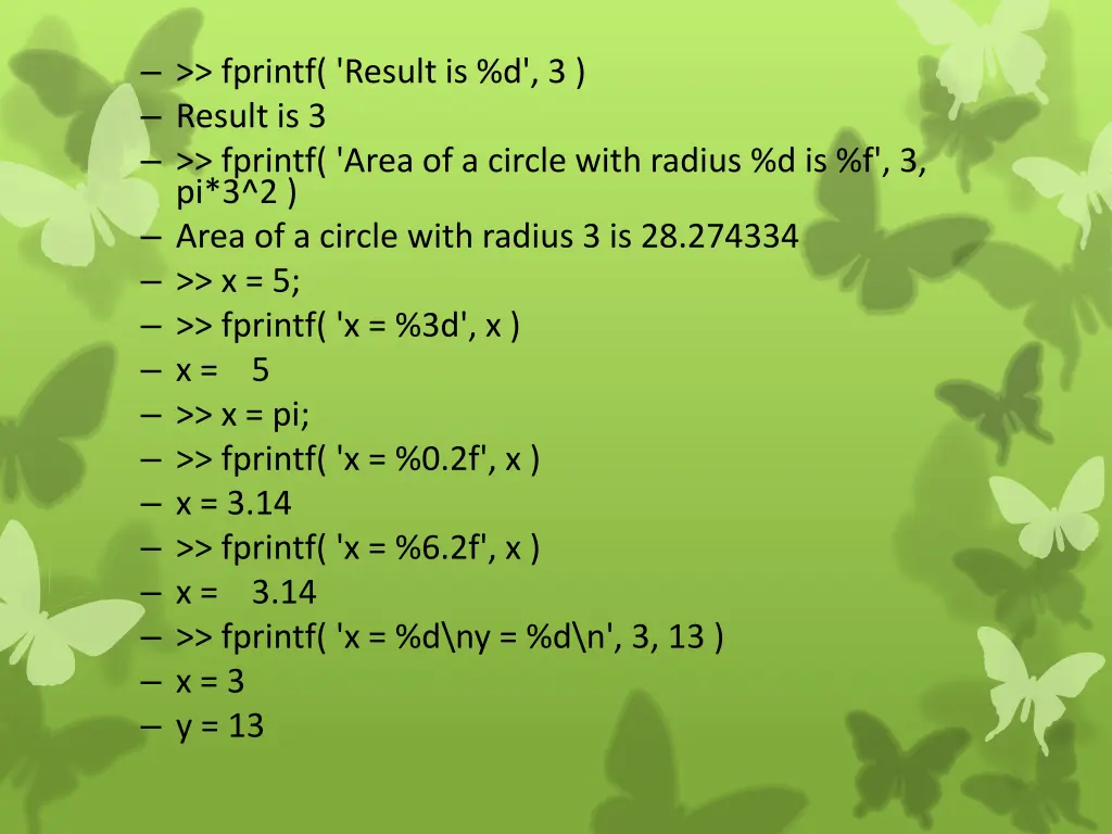 fprintf result is d 3 result is 3 fprintf area