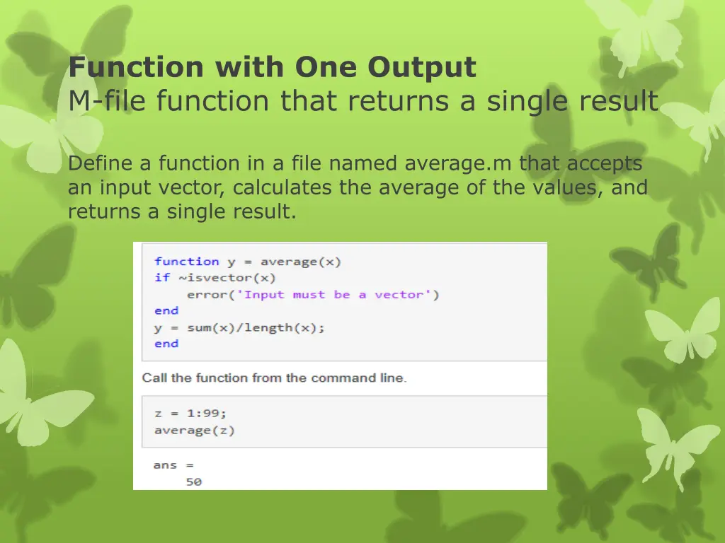 function with one output m file function that