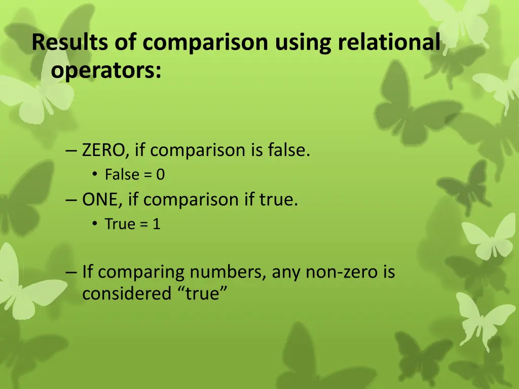 results of comparison using relational operators