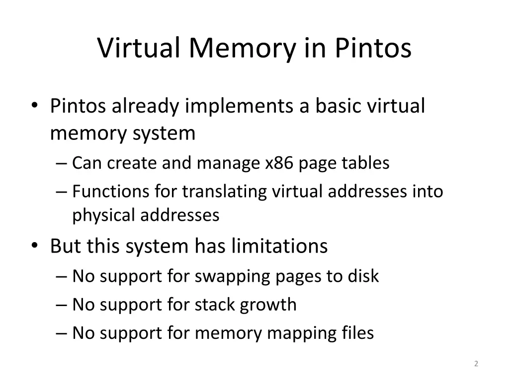 virtual memory in pintos