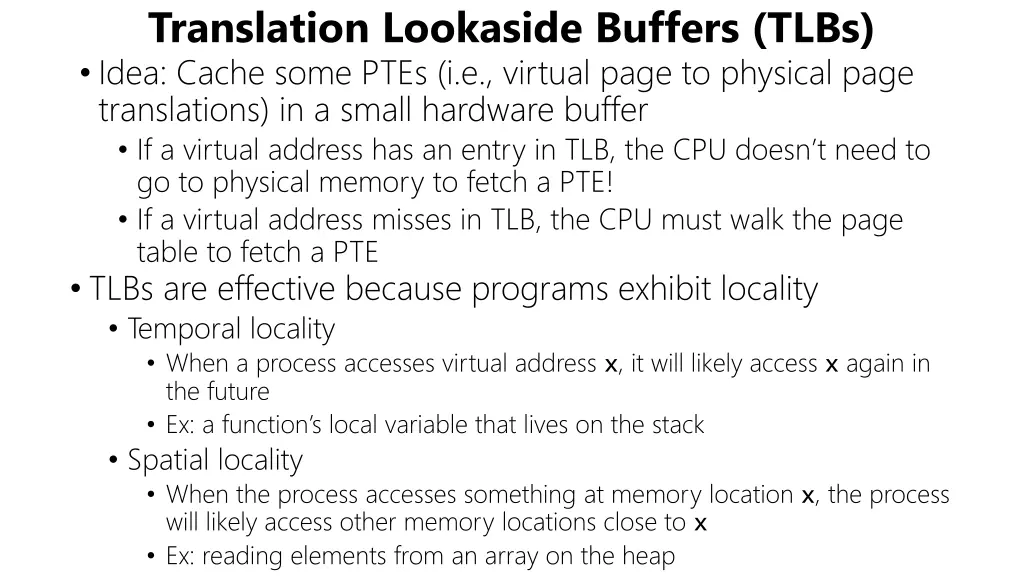 translation lookaside buffers tlbs idea cache 1