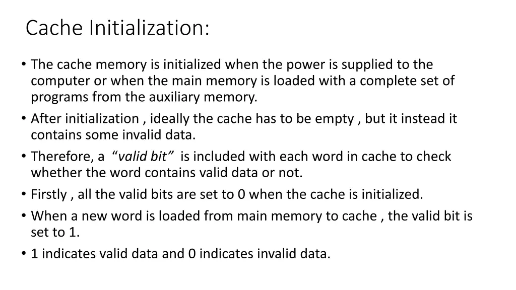 cache initialization