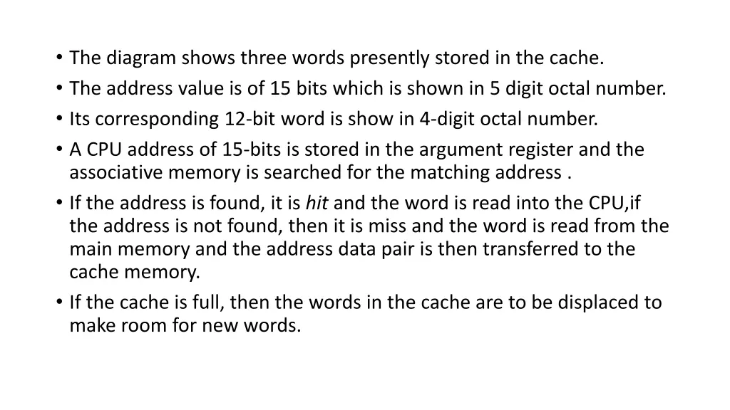 the diagram shows three words presently stored
