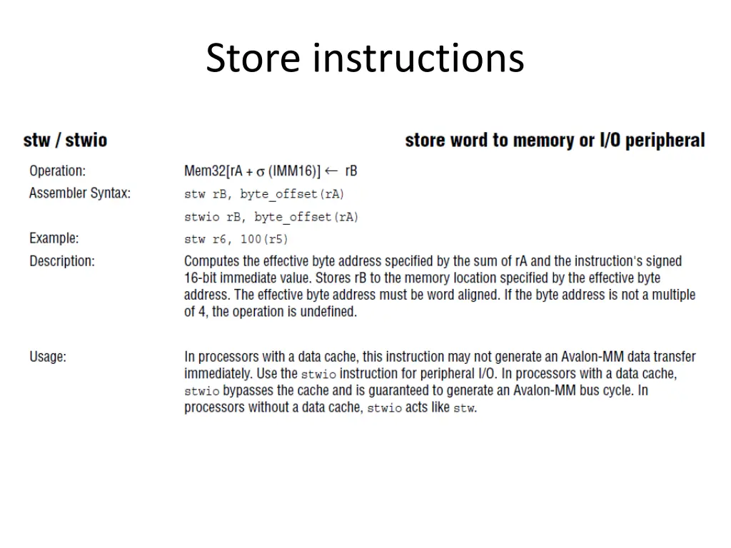 store instructions