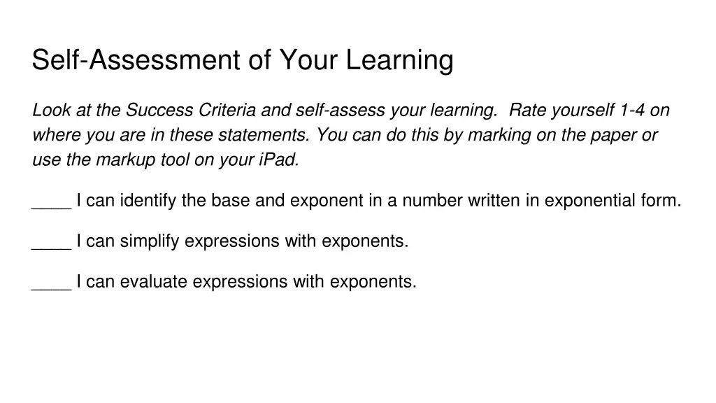 self assessment of your learning
