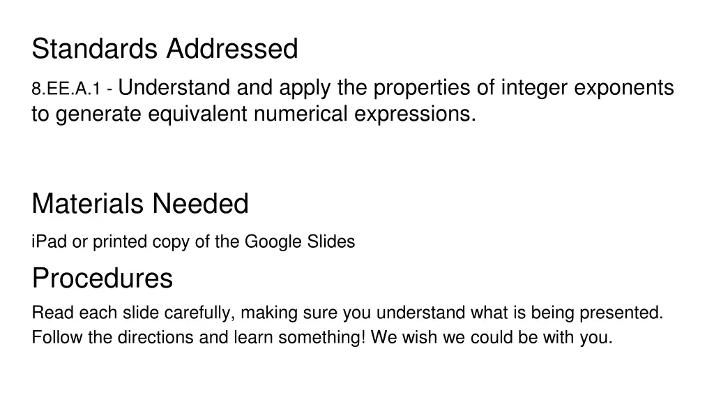 standards addressed