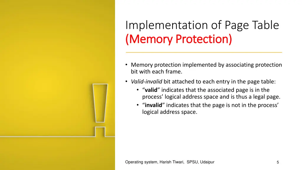 implementation of page table memory protection