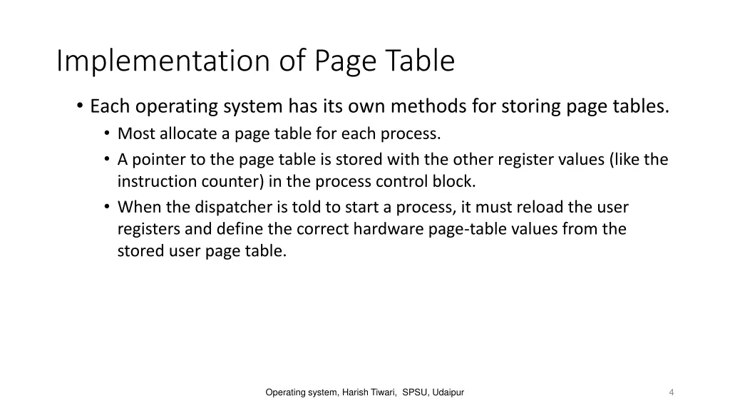 implementation of page table