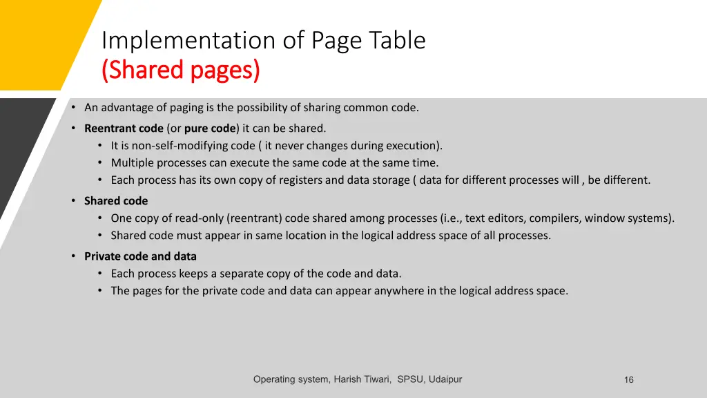 implementation of page table shared pages shared