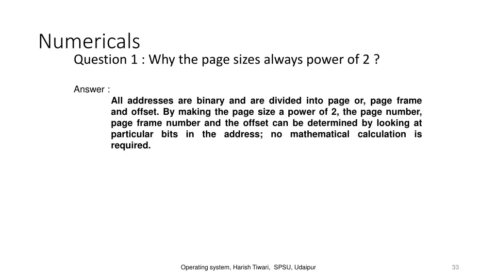numericals question 1 why the page sizes always