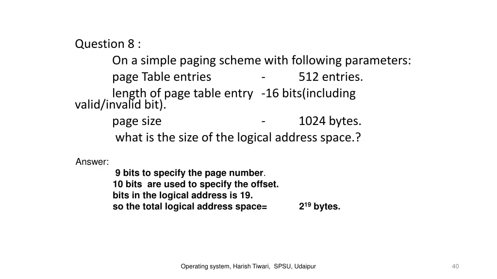 question 8 valid invalid bit page size what