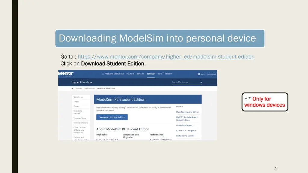 downloading modelsim into personal device