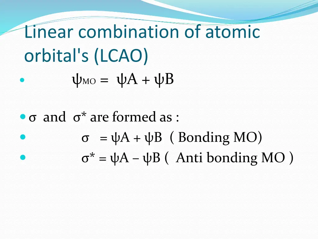 linear combination of atomic orbital s lcao mo a b