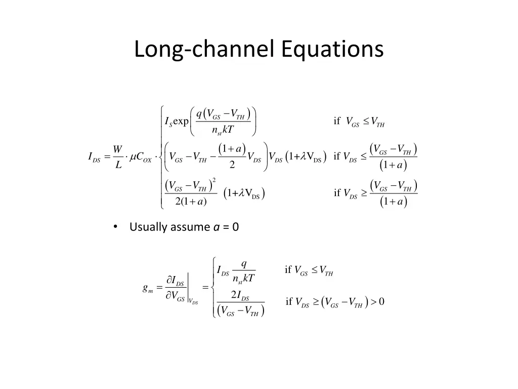 long channel equations