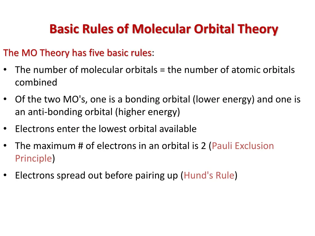 basic rules of molecular orbital theory