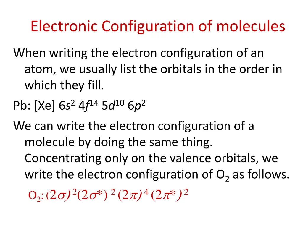 electronic configuration of molecules