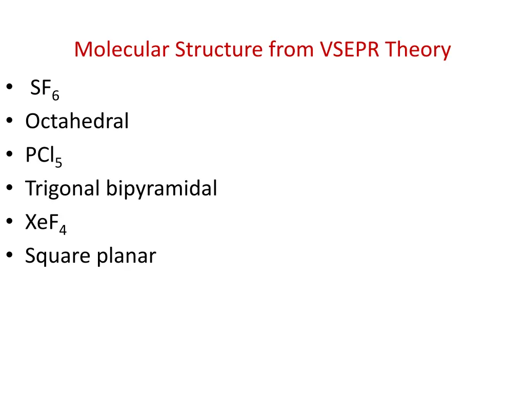 molecular structure from vsepr theory 1