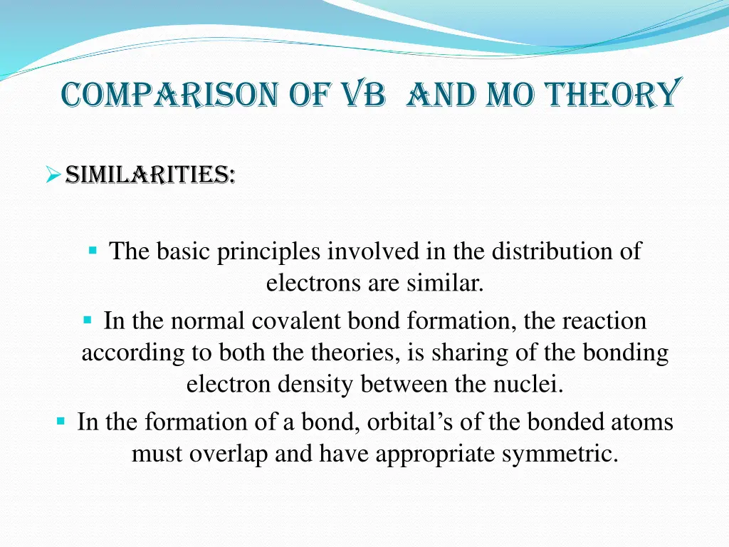 comparison of vb and mo theory