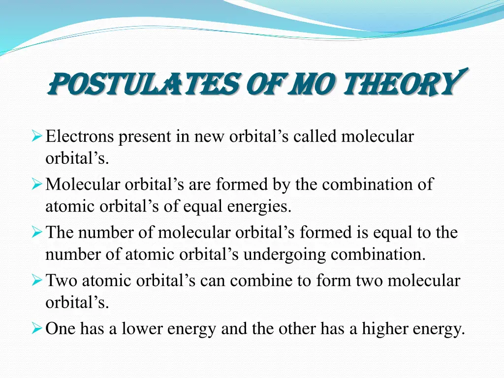postulates of mo theory postulates of mo theory