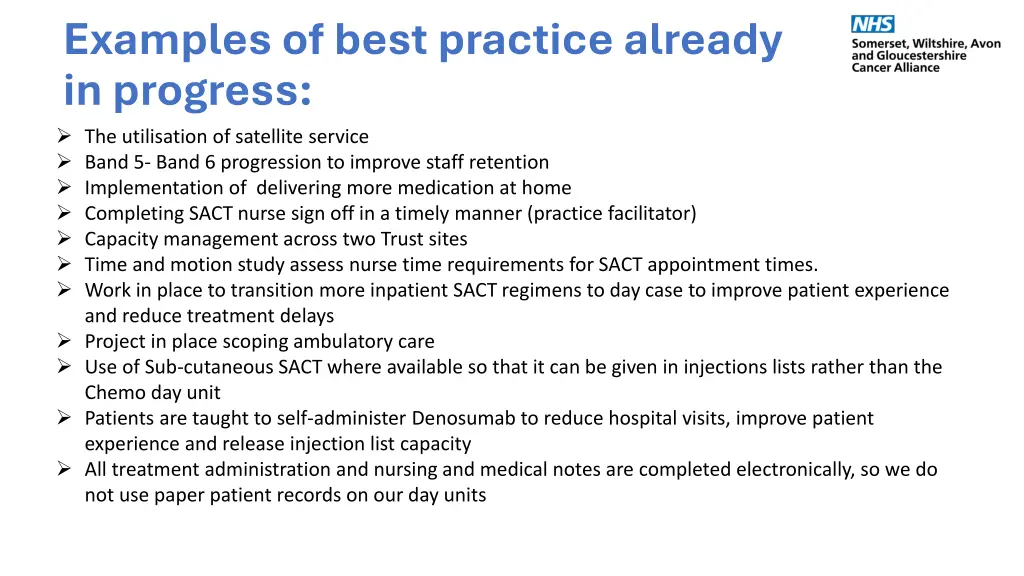 examples of best practice already in progress